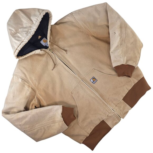 Carhartt Other - VINTAGE Carhartt Hooded Jacket Beige SZ MEDIUM Distressed Work Stain Paint AS-IS